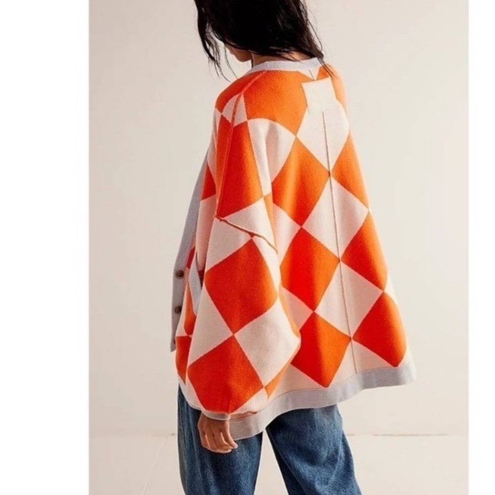 NWT Free People Manny Cardigan in Firecracker Argyle Oversized Size Small - Picture 5 of 12
